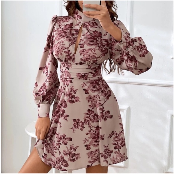 COPY - Boho Floral Print Cut out Puff Sleeve Dress - Picture 2 of 8